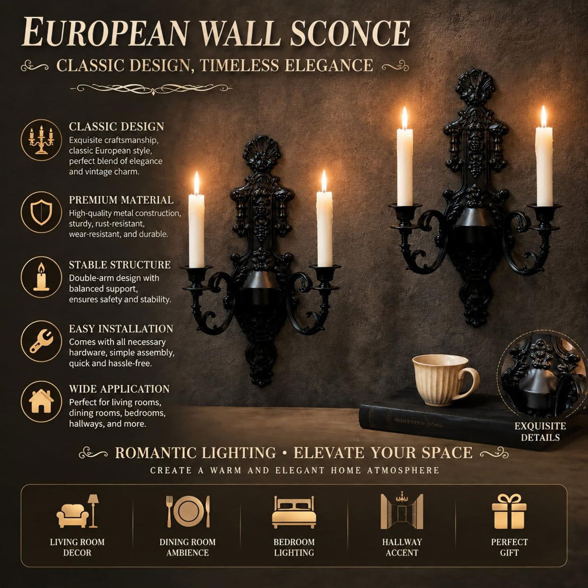 Gothic Wall Candle Sconces Set of 2 - CC wonderland zone Official Imagery - 4