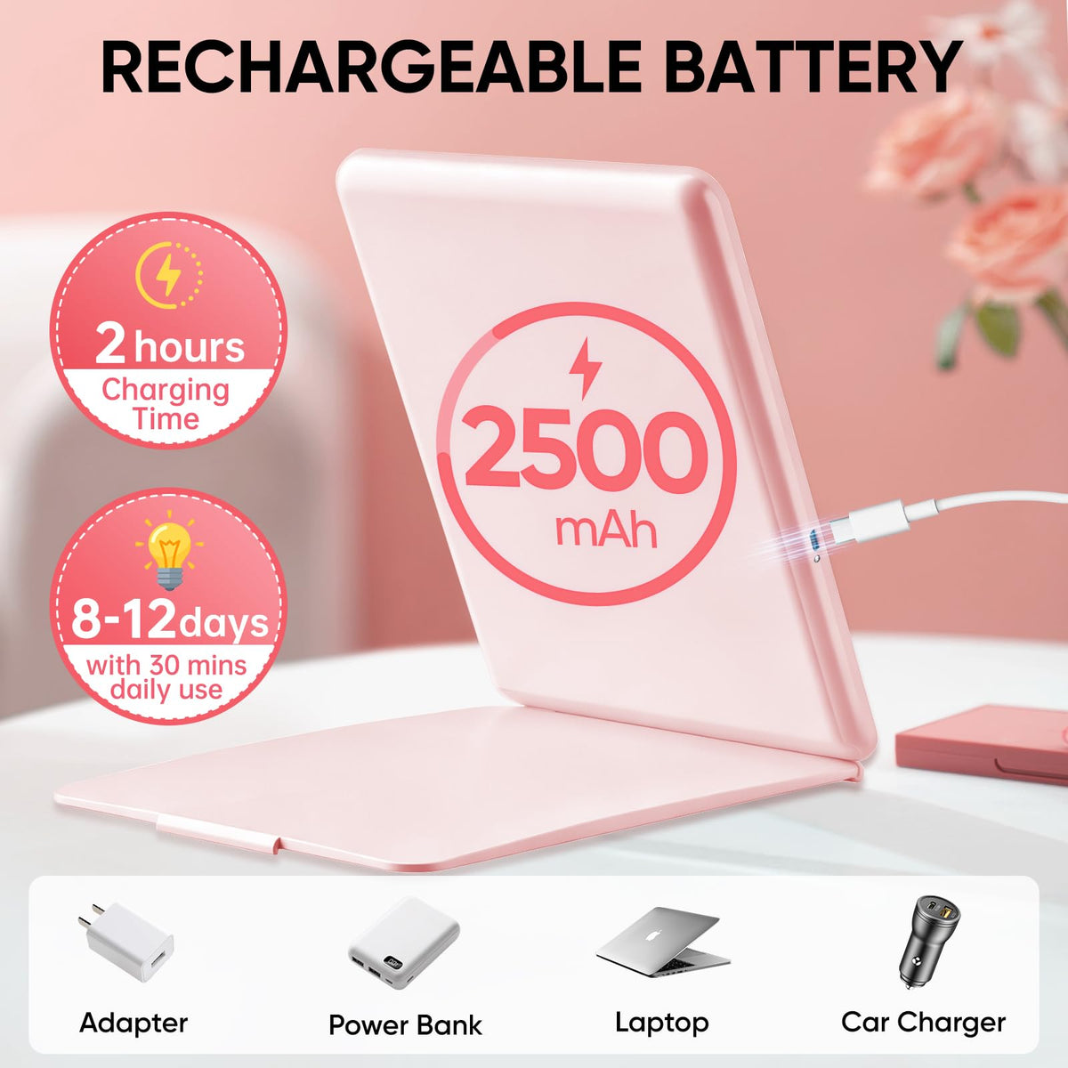 FUNTOUCH 2500mAh Large Rechargeable Travel Makeup Mirror - FUNTOUCH Official Imagery - 5