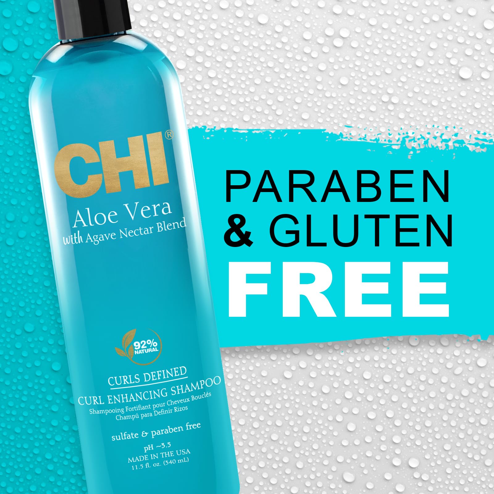 CHI Aloe Vera Curl Enhancing Shampoo, Gently Cleanses & Increases Moisture For Curly Hair, Sulfate, Paraben, & Cruelty-Free, 11.5 Oz