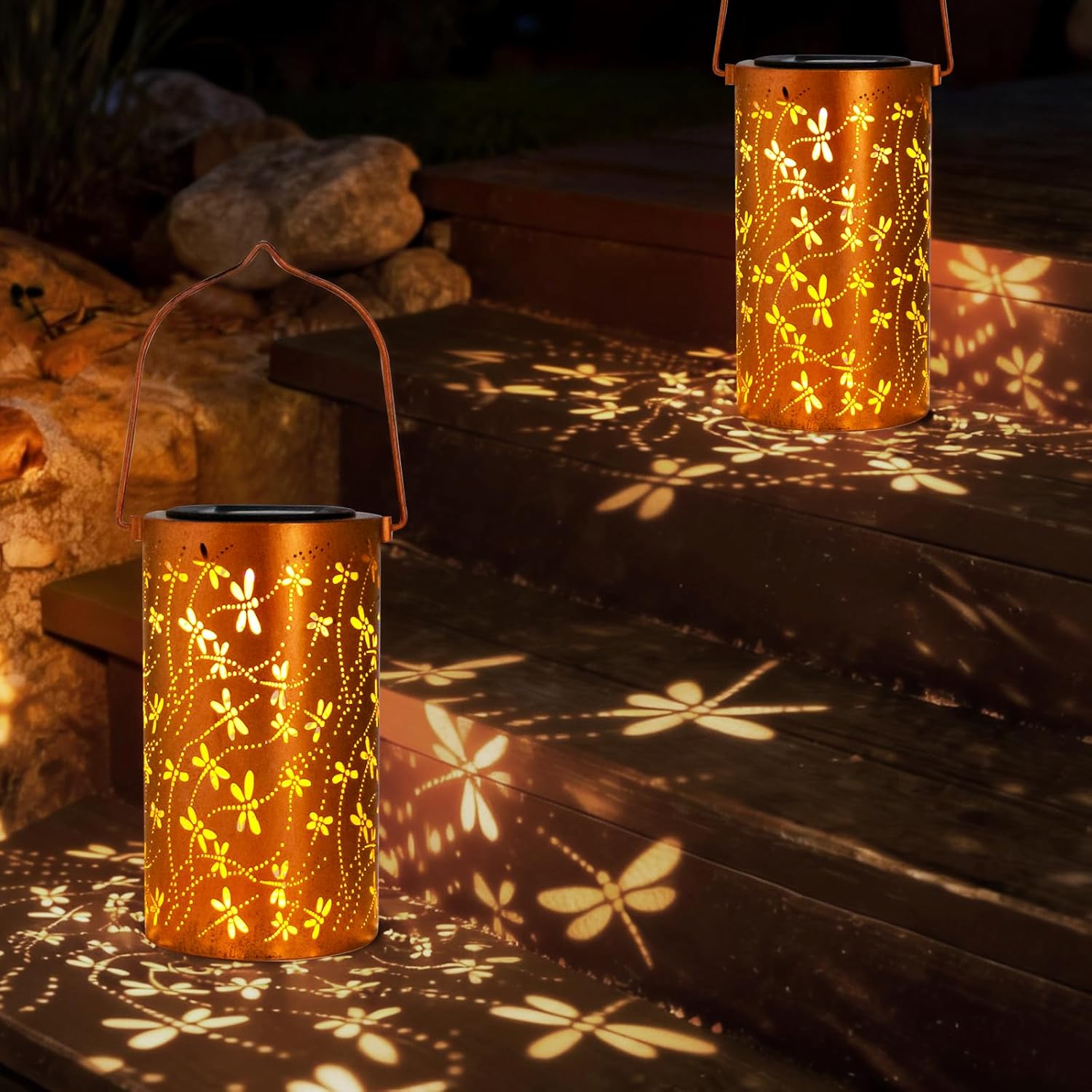 DIBIEECN outdoor solar lanterns with floral design, perfect for Mother's Day or birthday gifts for mom and grandma.