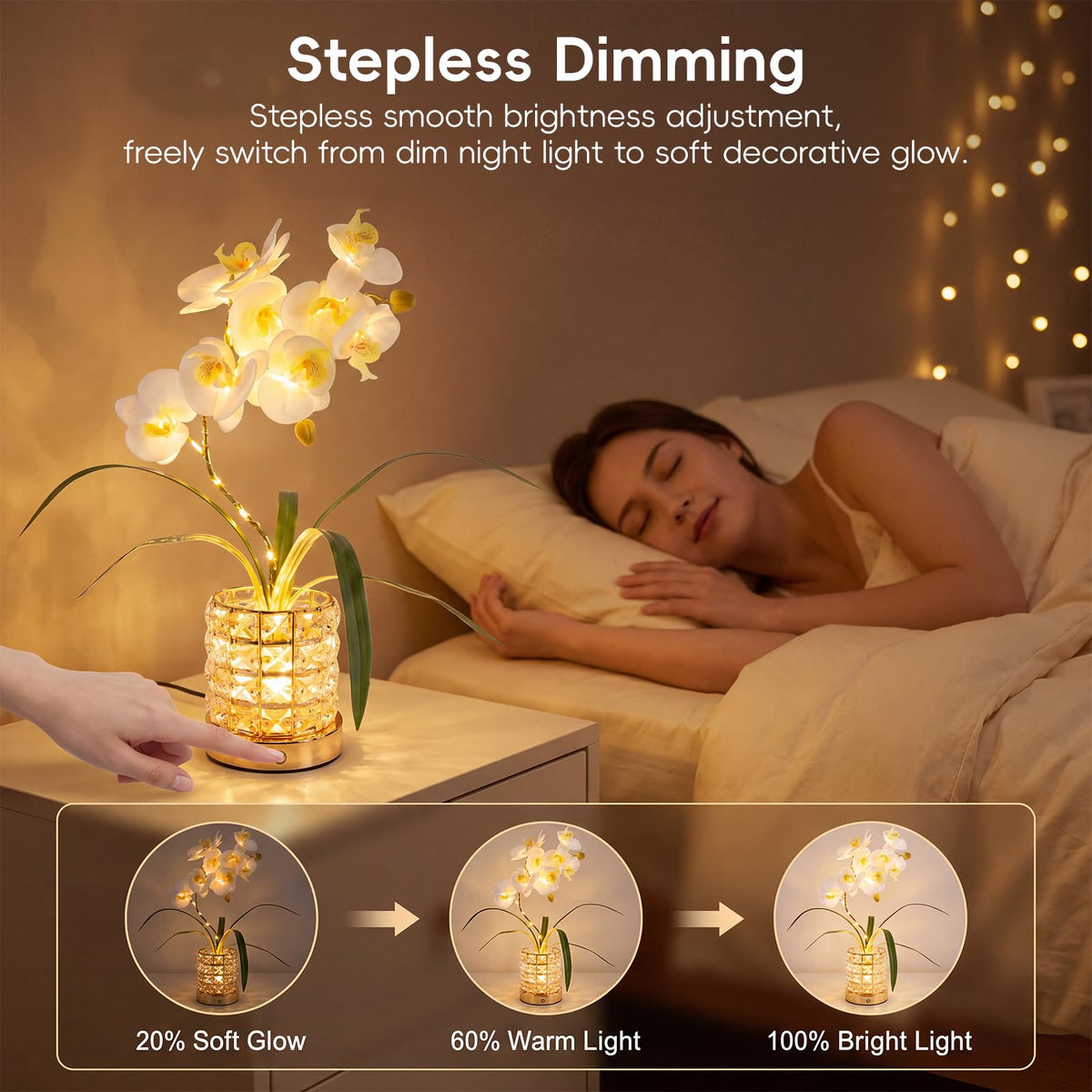 Crystal Phalaenopsis Orchid Lamp USB Rechargeable Touch - SXDLED Official Imagery - 5