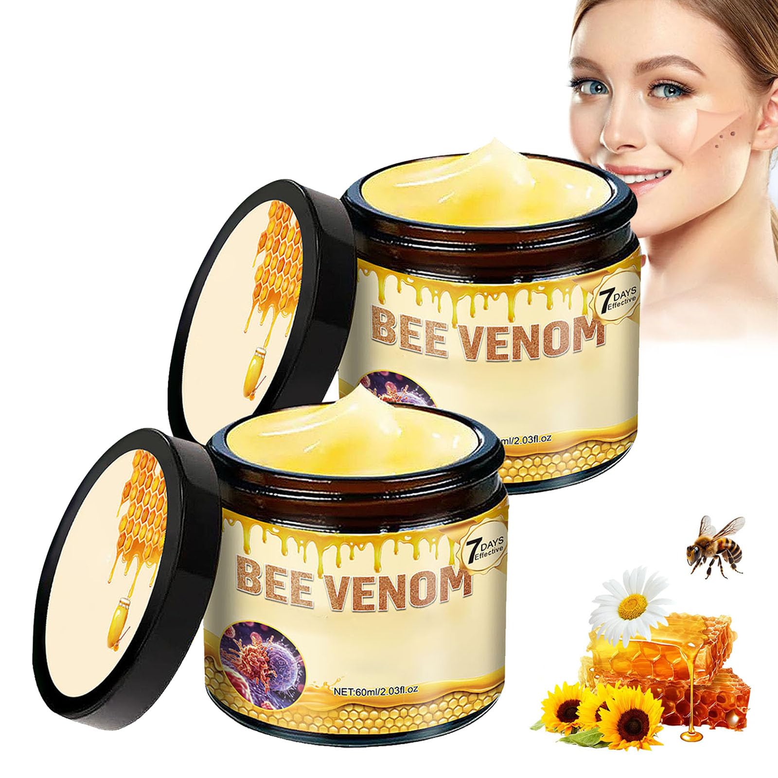 COPFASTOK Bee Venom Cream 2pcs, daily face moisturizer with natural bee venom, in sleek white containers for skincare.