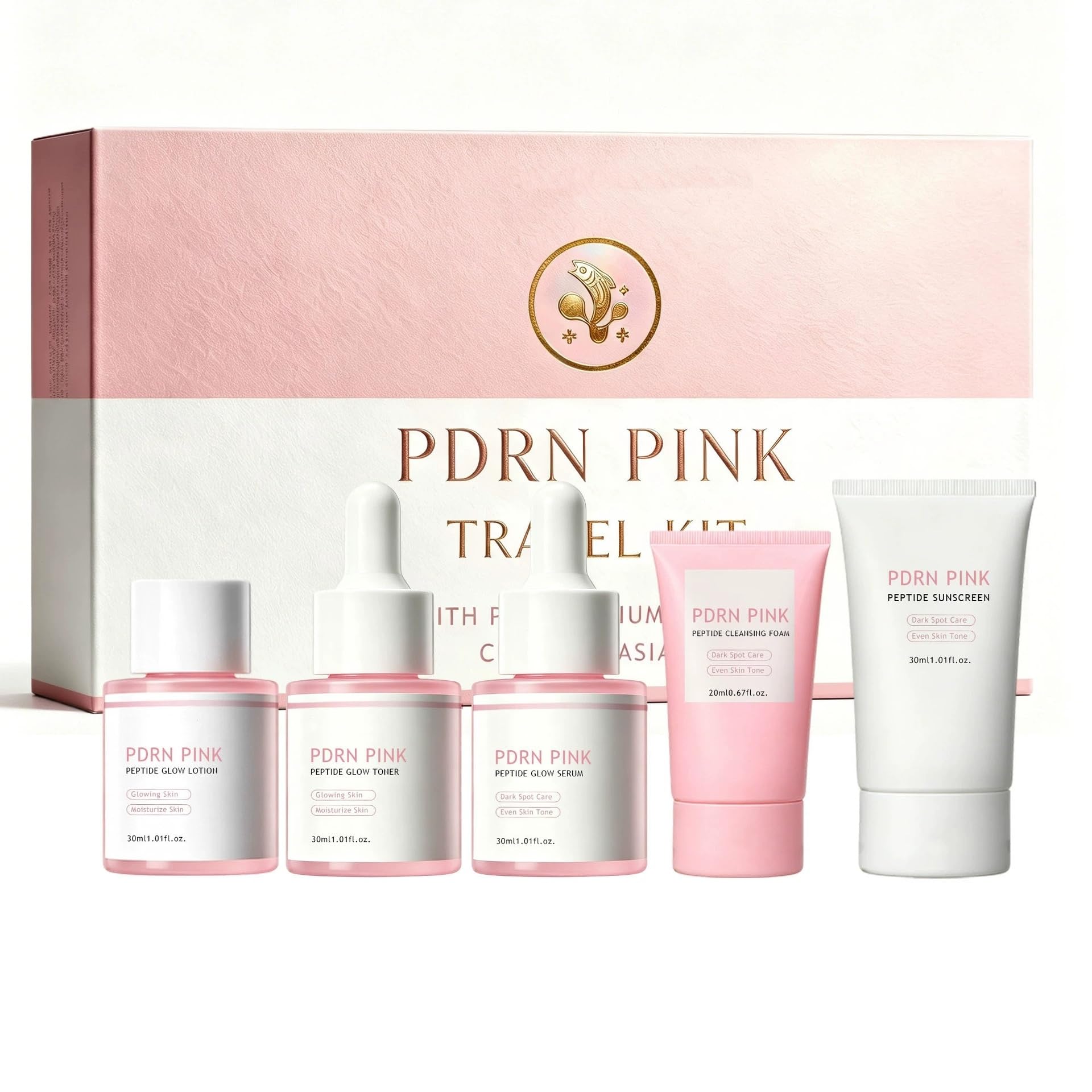 New Irven Pink PDRN Facial Skin Care Set, Portable Travel - Product Imagery