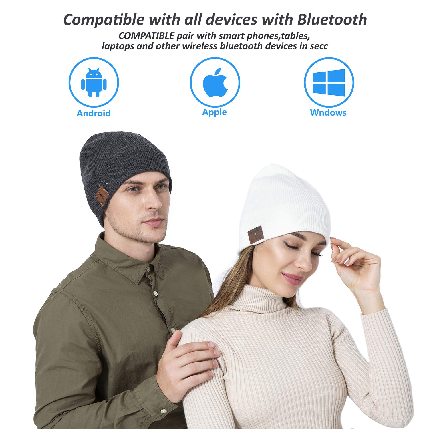 beanie Bluetooth, MUSICBEE Bluetooth V5.2 Wireless Knit Winter Cap, 24 Hour Play - beanie Official Product View 4