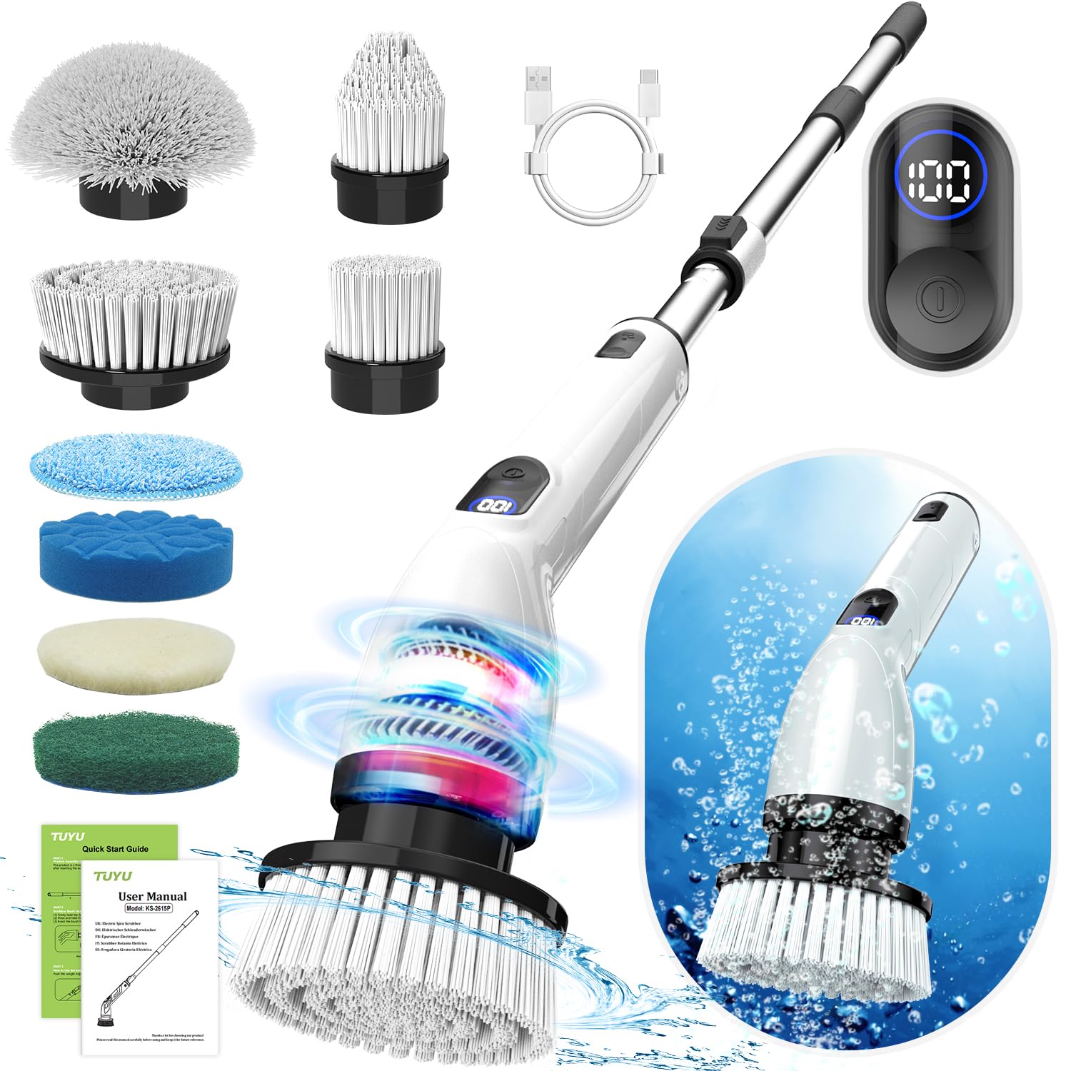 TUYU Electric Spin Scrubber, Cordless Cleaning Brush for Bathroom by TUYU - Angle View 7