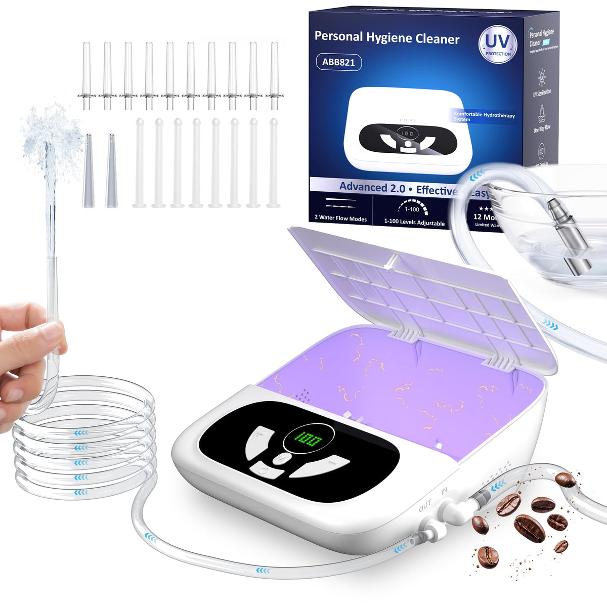 Electric Enema Kit 2 Spray Modes UV C Storage Box 18 Nozzles - OILSAO Official Imagery - 1