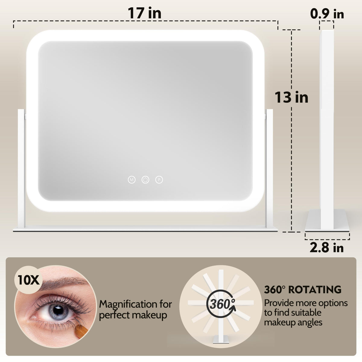 ROLOVE Lighted Makeup Mirror 17 x13 Vanity Mirror with - ROLOVE Official Imagery - 3