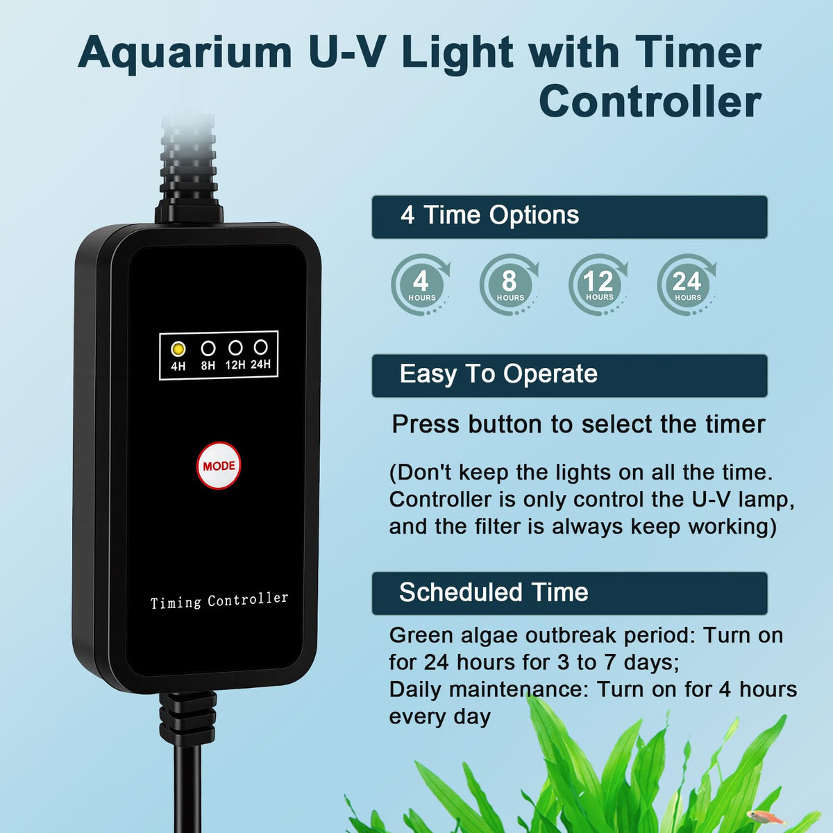 hygger 8W Aquarium U V Internal Filter with Timer for 10 20 - hygger Official Imagery - 4