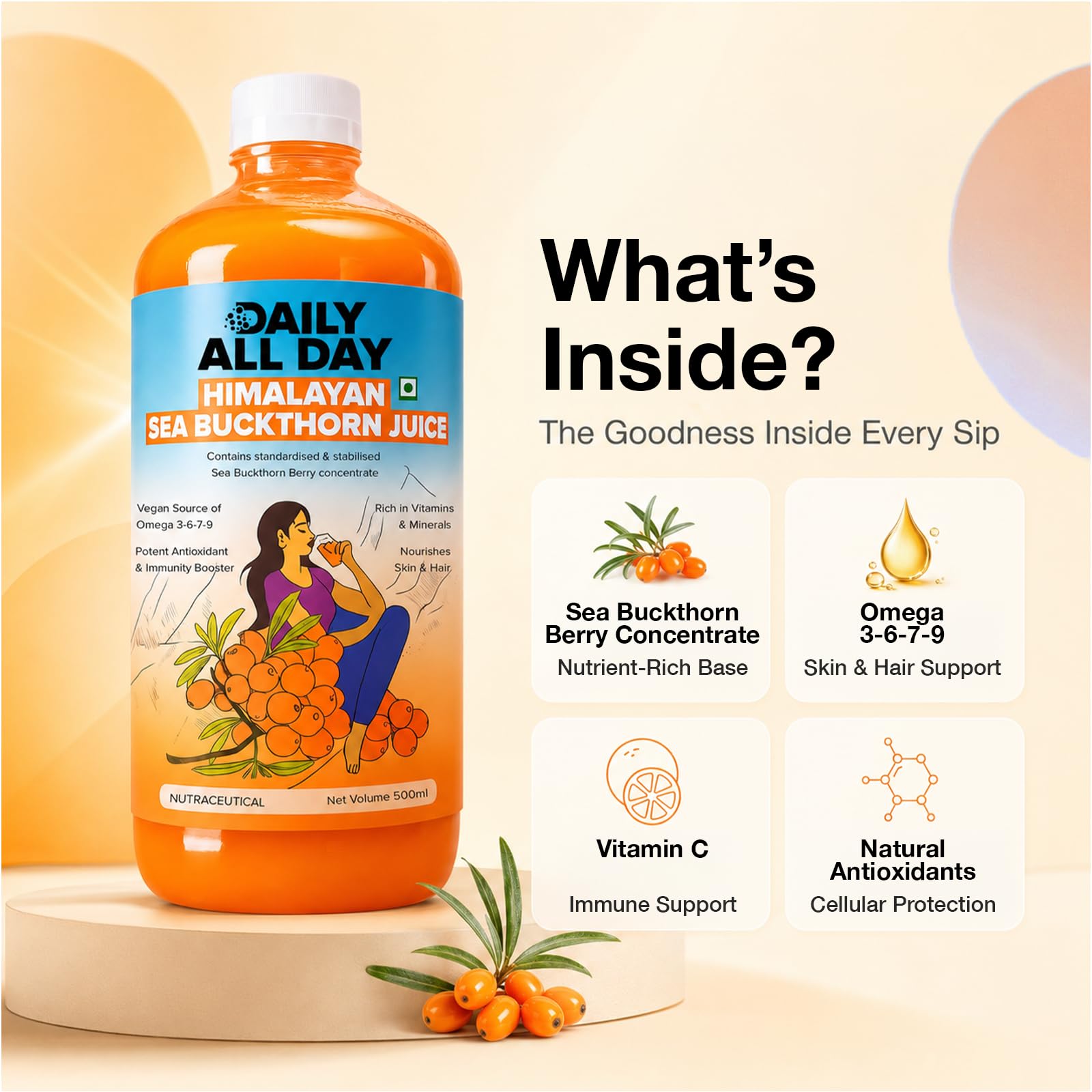 Himalayan Sea Buckthorn Juice Omega 7 Liquid Superfruit - Daily All Day Official Product Imagery - 3