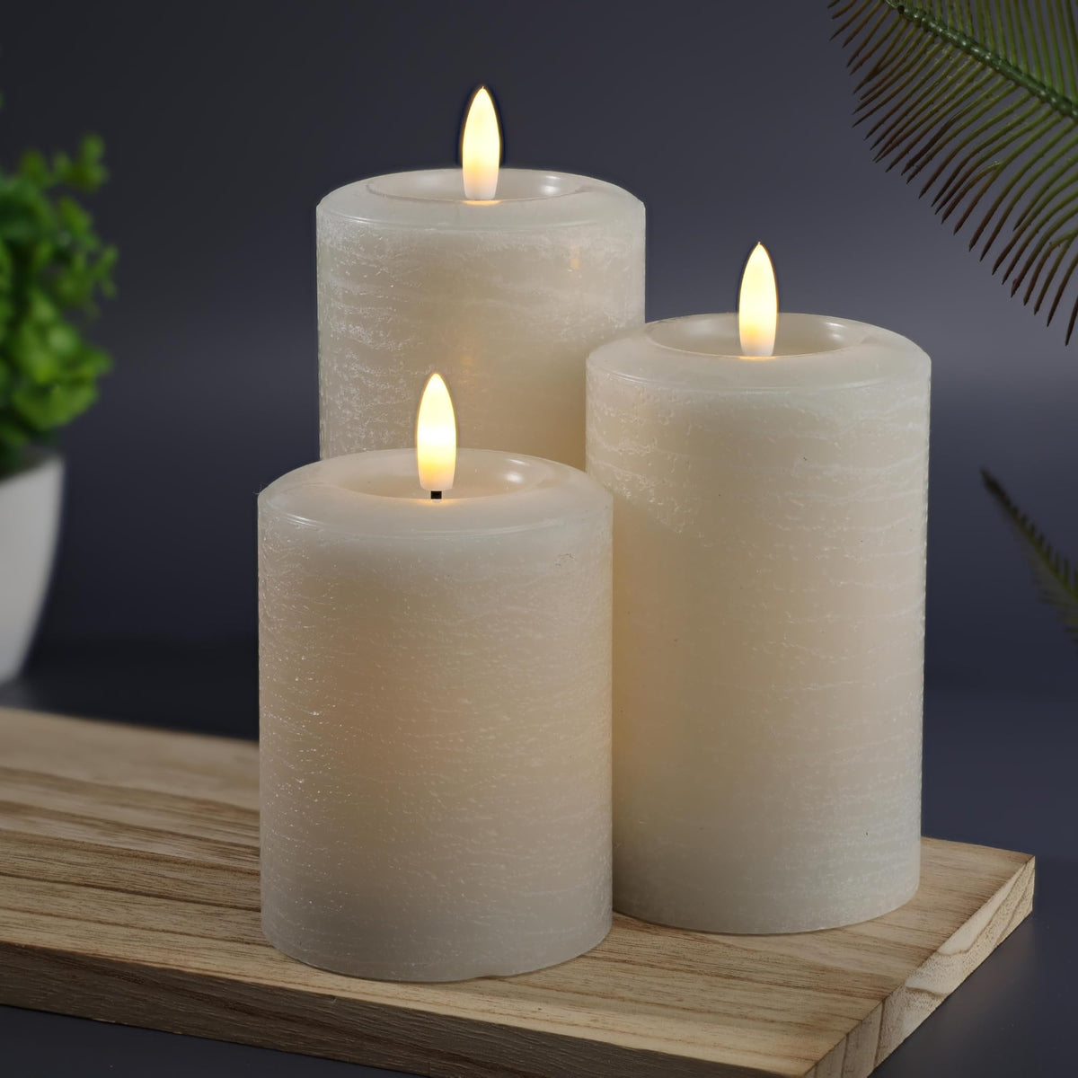 Essentials Natural Glow Flameless Flickering Wax Pillar 3 - LumiPur Official Imagery - 1