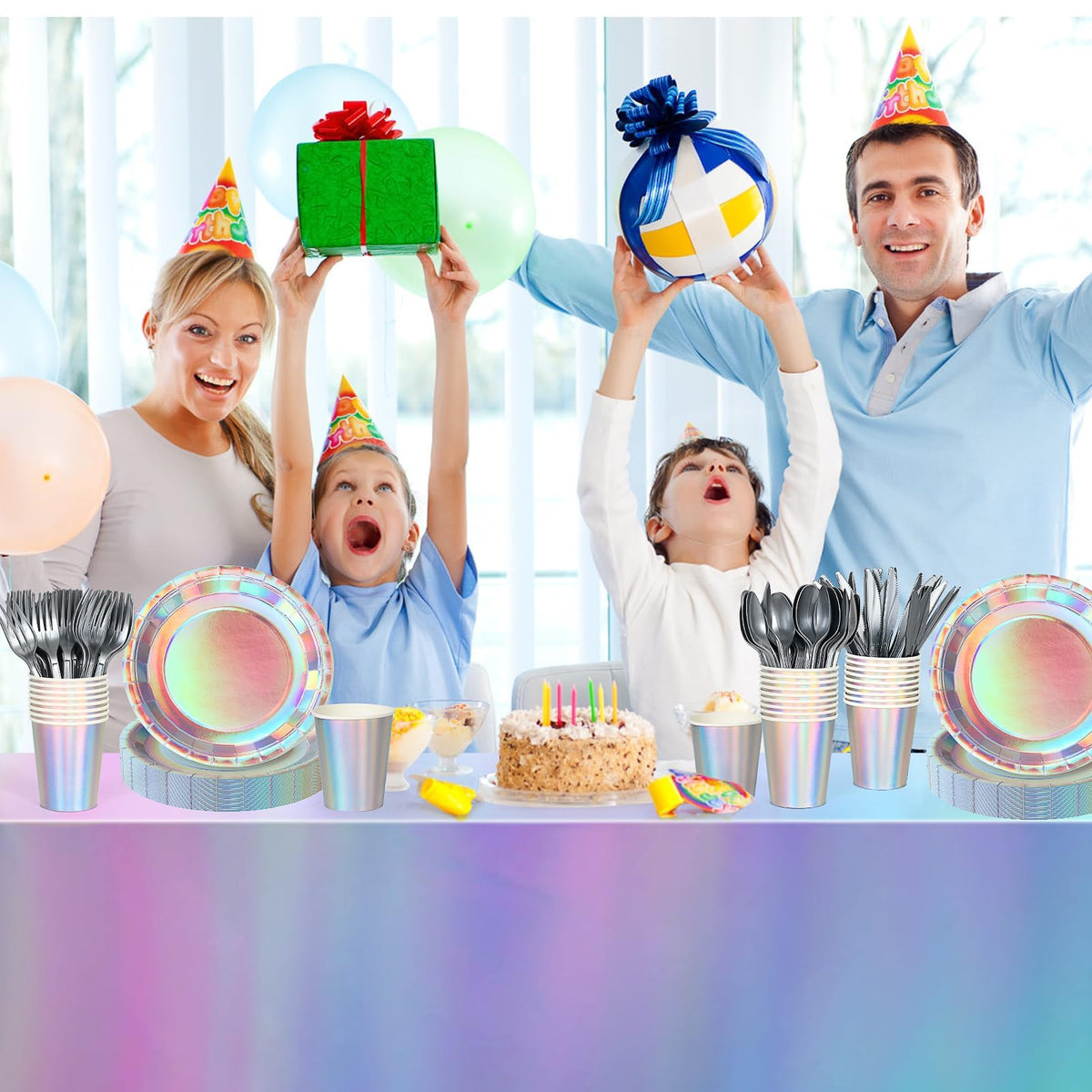 Iridescent Party Decorations 132 Pcs Disposable Iridescent - Childom Official Imagery - 7