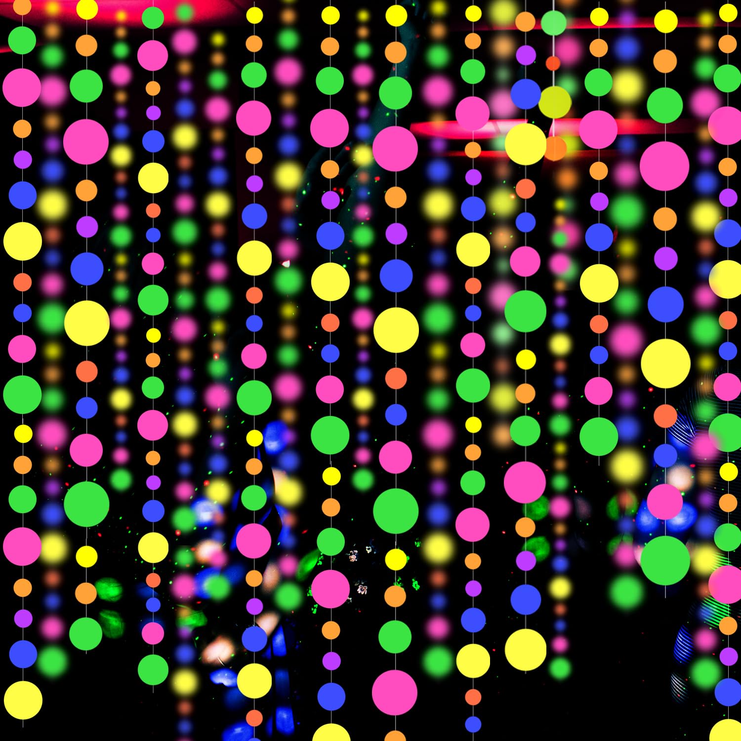 120feet UV Round Dot Paper Neon Garland Neon Streamers - Product Imagery