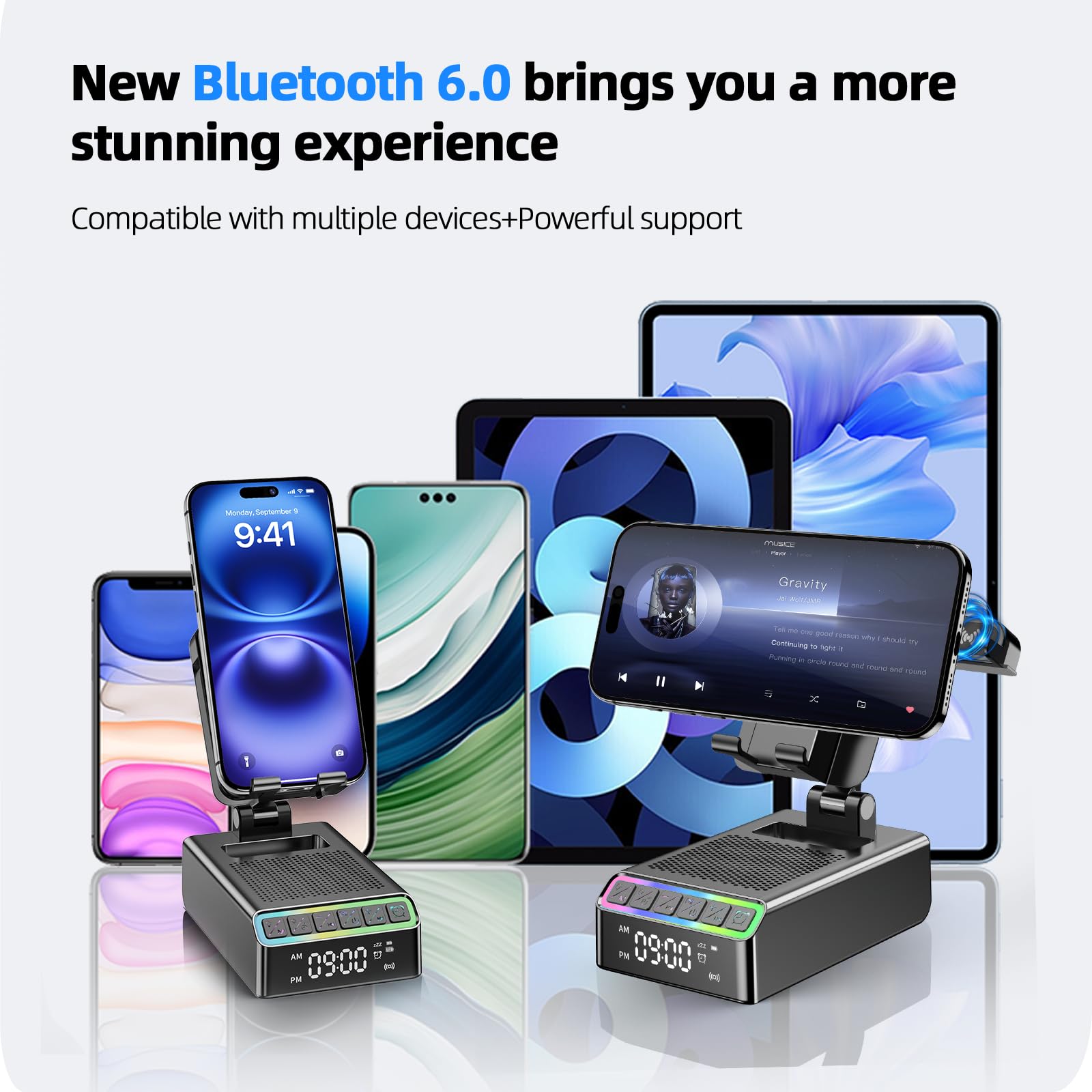 Hupoaf Wireless Induction Speaker/Phone Stand,9-in-1 Bluetooth 6.0 Speaker - Hupoaf Official Product View 4