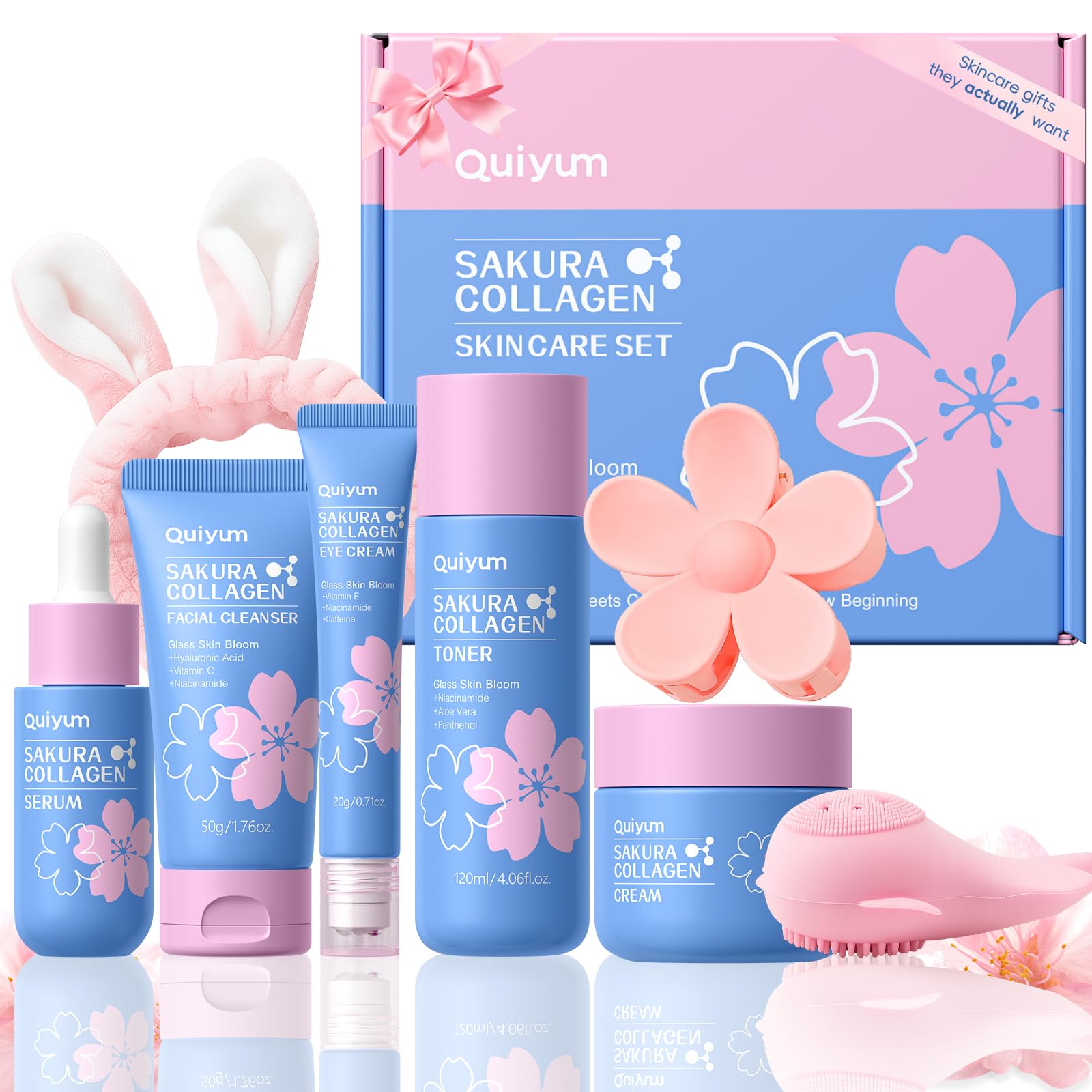 Sakura Collagen Skincare Set - 8-Piece Glass Skin Routine for - Product Imagery