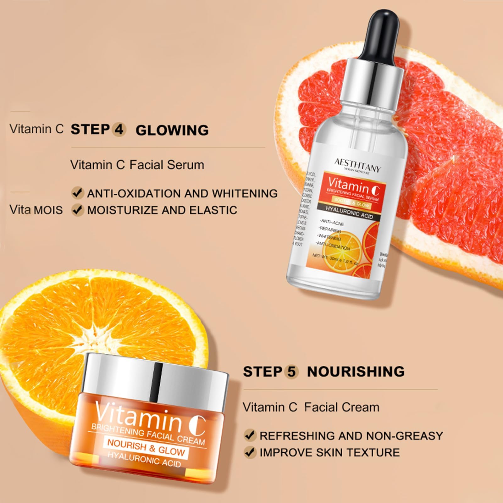 Vitamin C Skin Care Set For Women , 5-In-1 Moisturizing - R RadiantRise