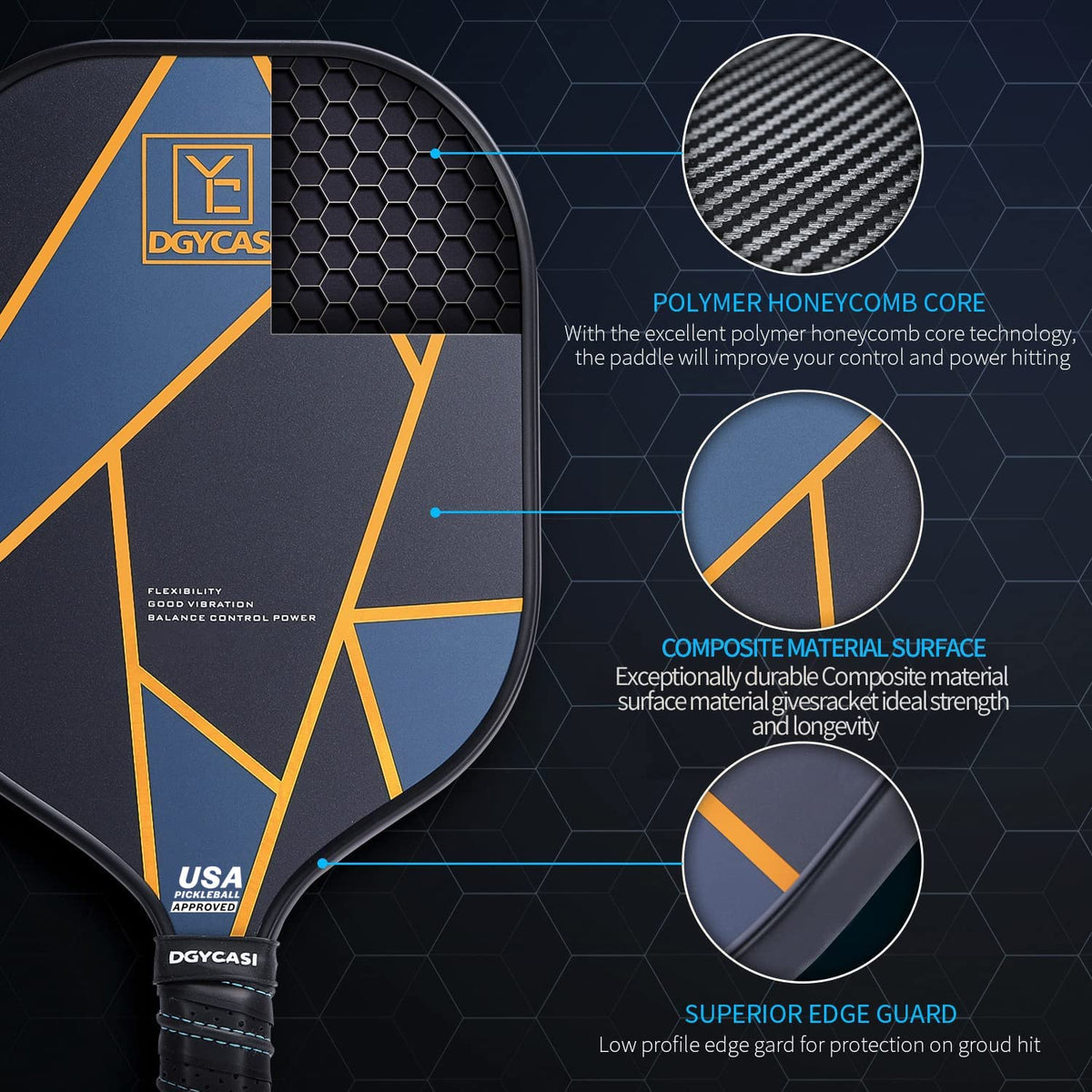 Pickleball Paddles Set of 4 USAPA Approved Pickleball Set 4 - YC DGYCASI Official Imagery - 3