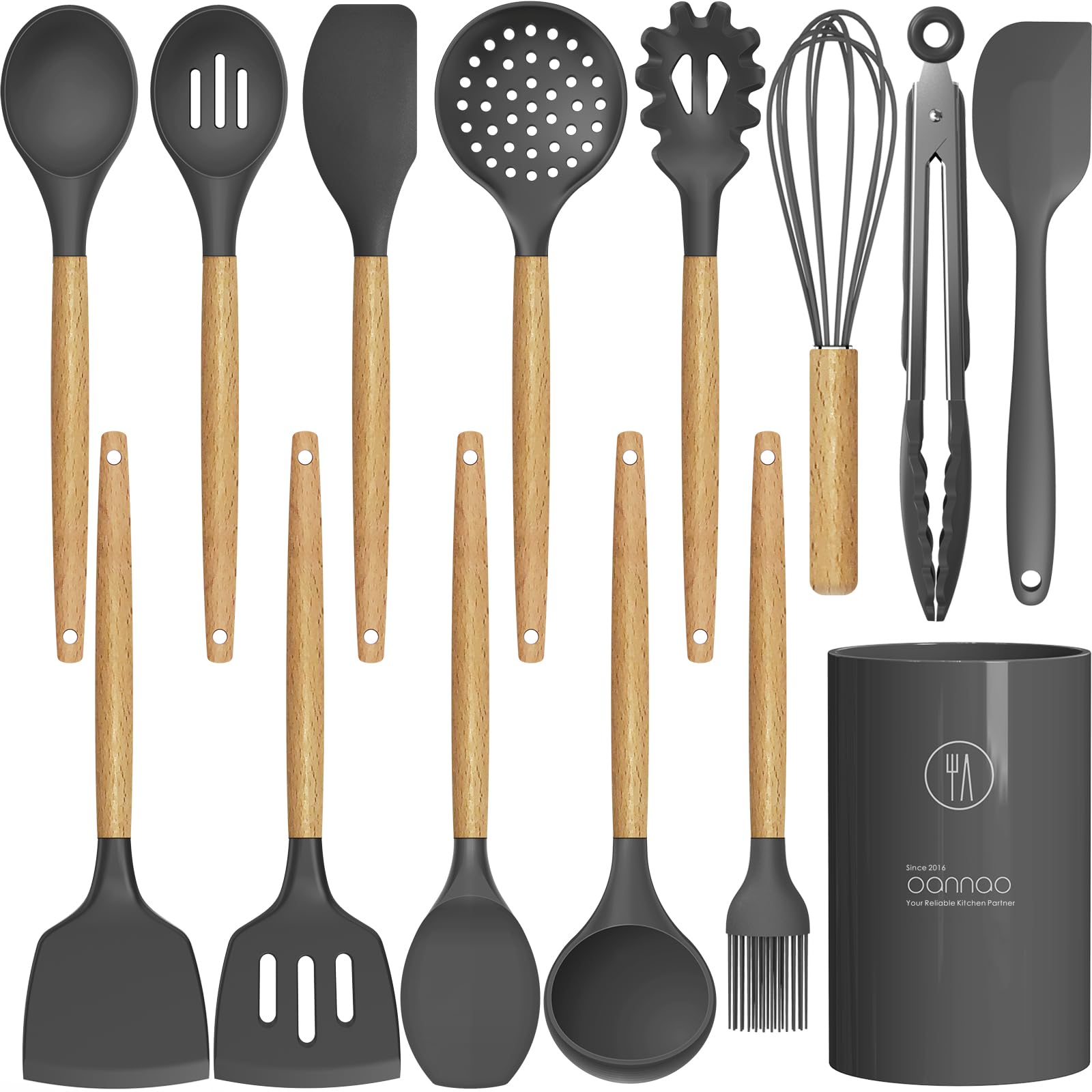 oannao Silicone Cooking Utensils Kitchen Utensil Set - 446°F Heat by oannao - Angle View 1