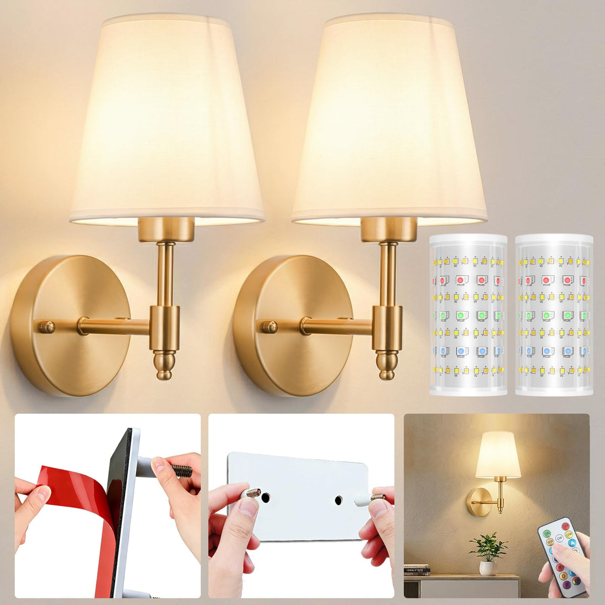 Battery Operated Wall Sconce Peel and Stick Sconces Set of 2 - Nekhung Official Imagery - 2