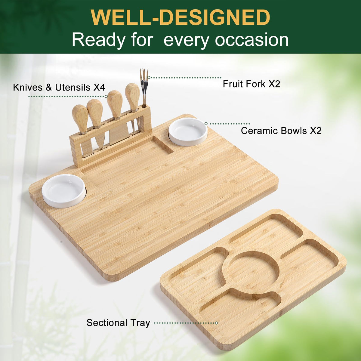 ROCIRLAB Bamboo Charcuterie Boards and Knife Set Lightweight - ROCIRLAB Official Imagery - 5