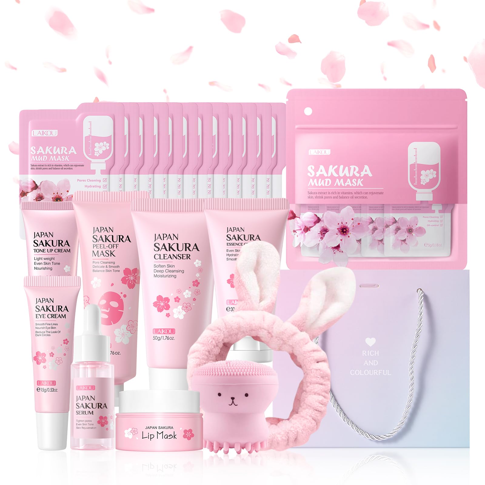 LAIKOU Sakura Skincare Set for Teen Girls, Complete Face Care - Product Imagery