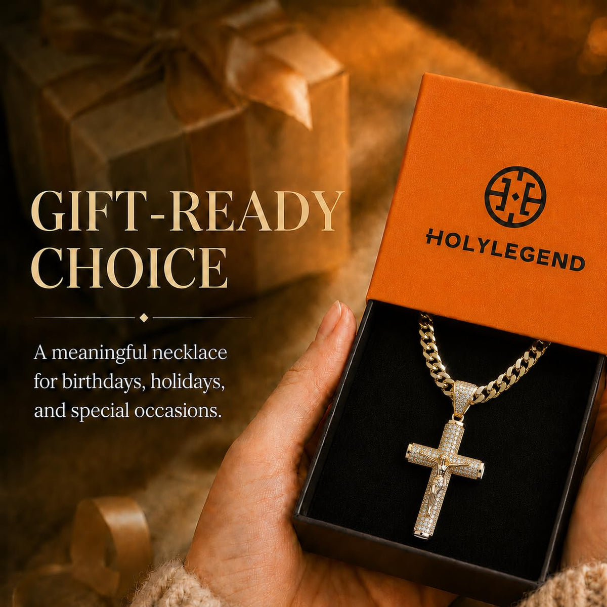 14K Gold Plated Miami Chain Cross Necklace for Men with - Holylegend Official Imagery - 7