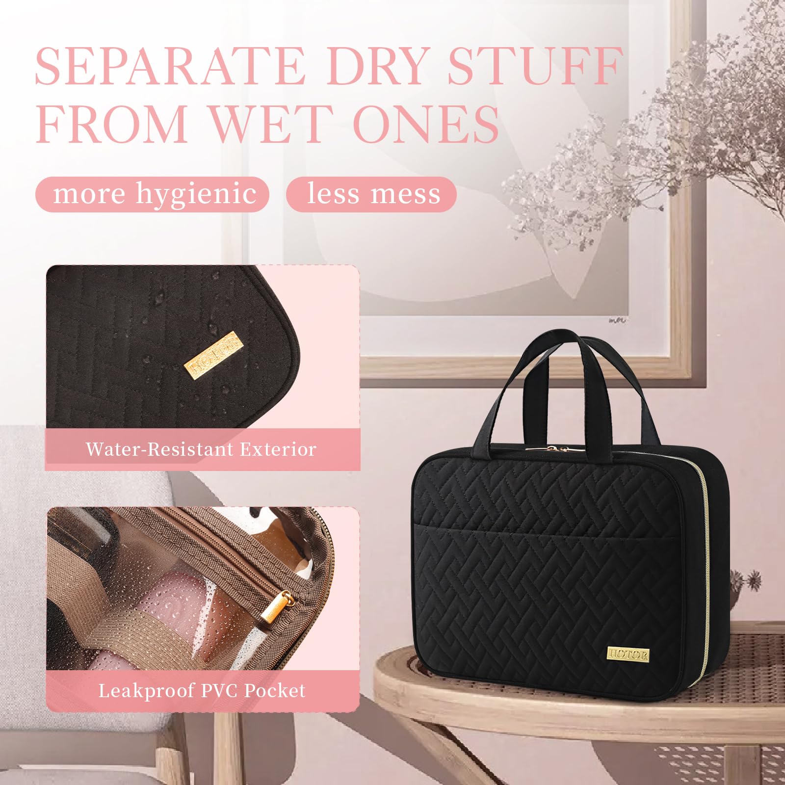 HOTOR Hanging Travel Toiletry Bag Women Men Essentials Black - HOTOR Official Product View 4