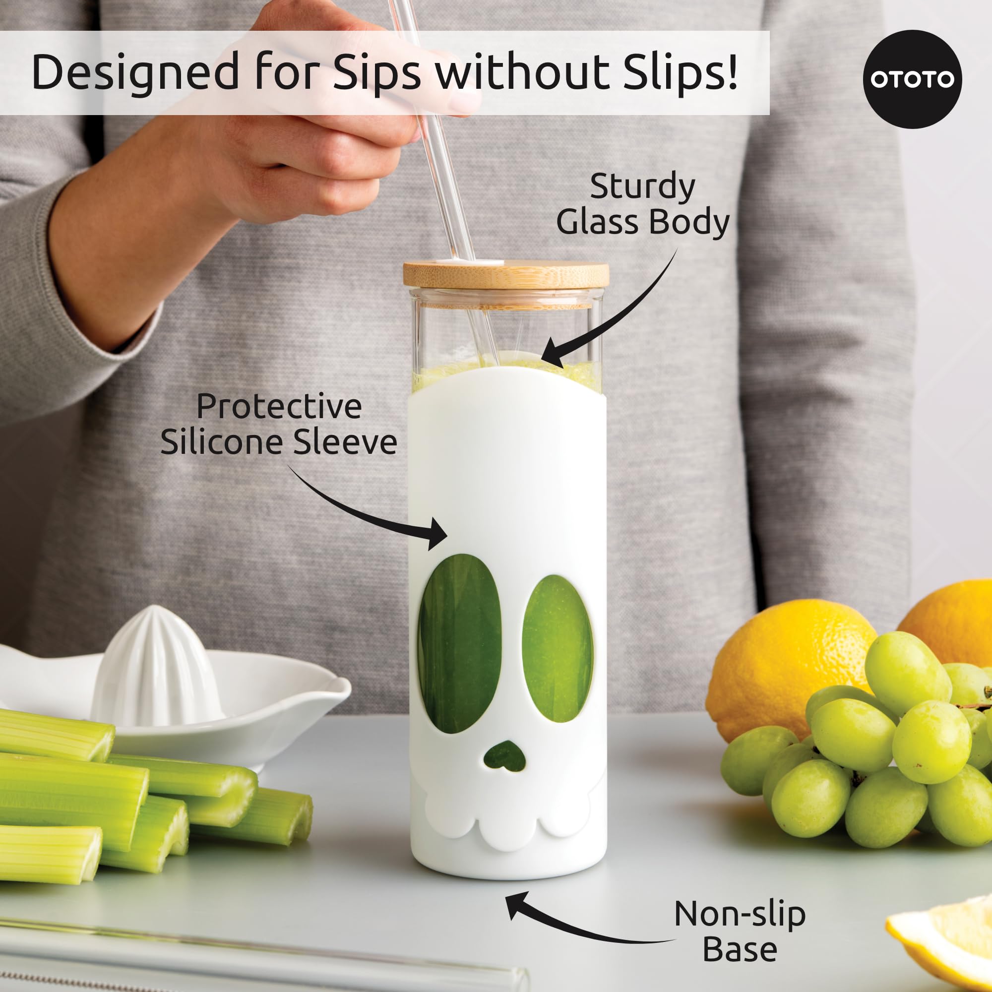 OTOTO NEW Bonesy Glass Tumbler with Straw and Lid - 16.90oz Cute Water - View 7
