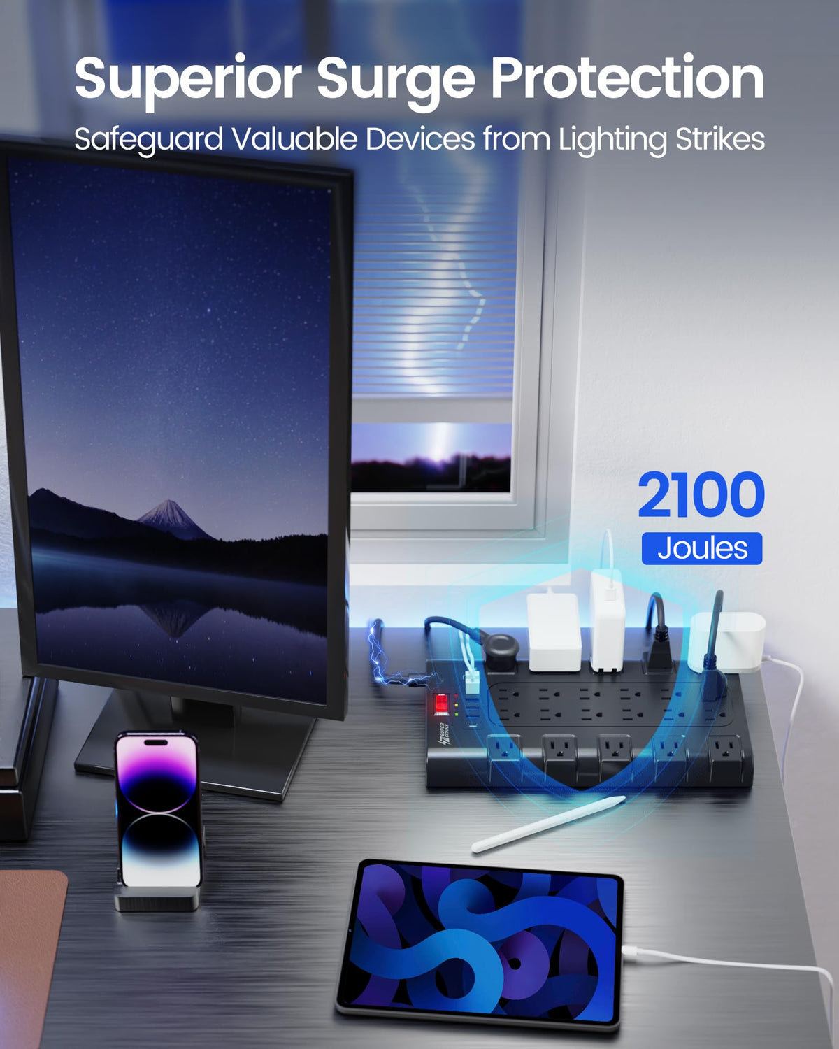 SUPERDANNY Power Strip Surge Protector 22 AC 6 USB 2100J 6 - SUPERDANNY Official Imagery - 6