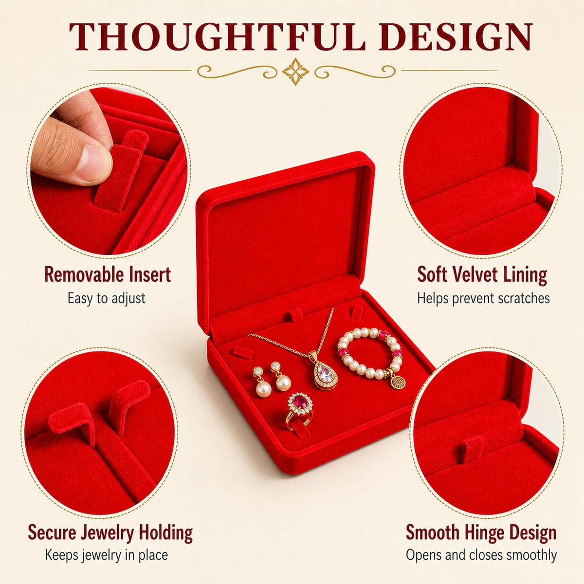 6 Pcs Red Velvet Jewelry Box Set Large Necklace Organizer - YQLHprom Official Imagery - 6