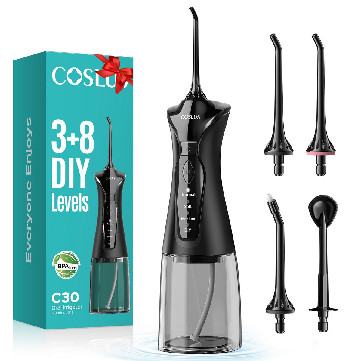 COSLUS C30 Water Dental Flosser Upgraded DIY Mode Black 1Pcs - COSLUS Official Imagery - 2