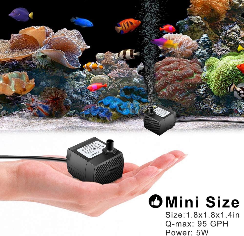 PULACO 95GPH 5W mini submersible water pump with 3.3 ft tubing for aquarium fish tank, compact and efficient aquatic pump