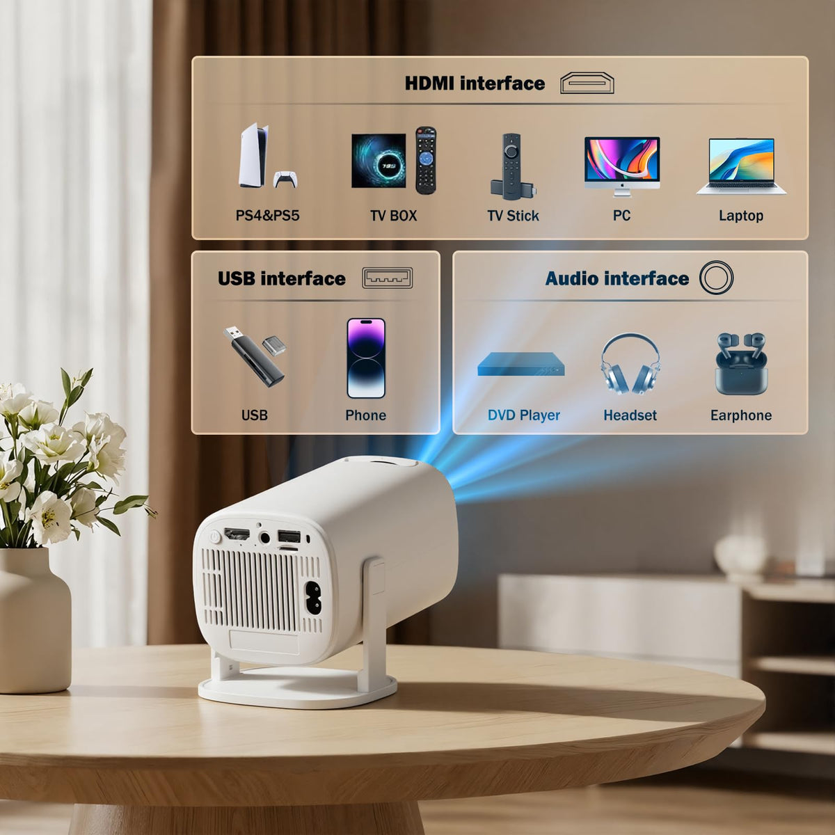 Mini Projector with Wifi and Bluetooth 4K Protable Smart - WellSonic Official Imagery - 5