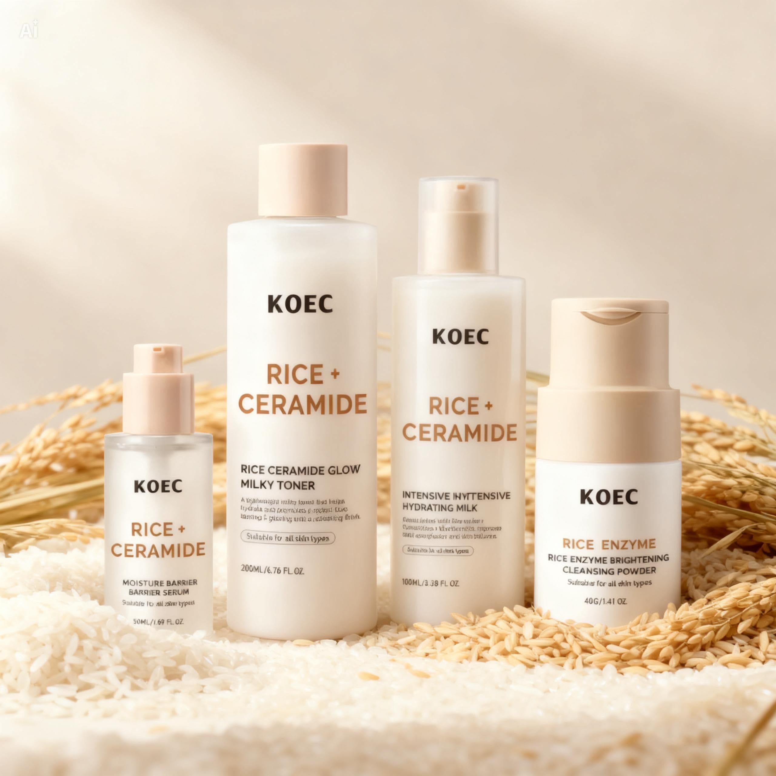 Rice Korean Skincare Set, 4-Step Routine with Face Wash, Toner - BEAUTIVANA