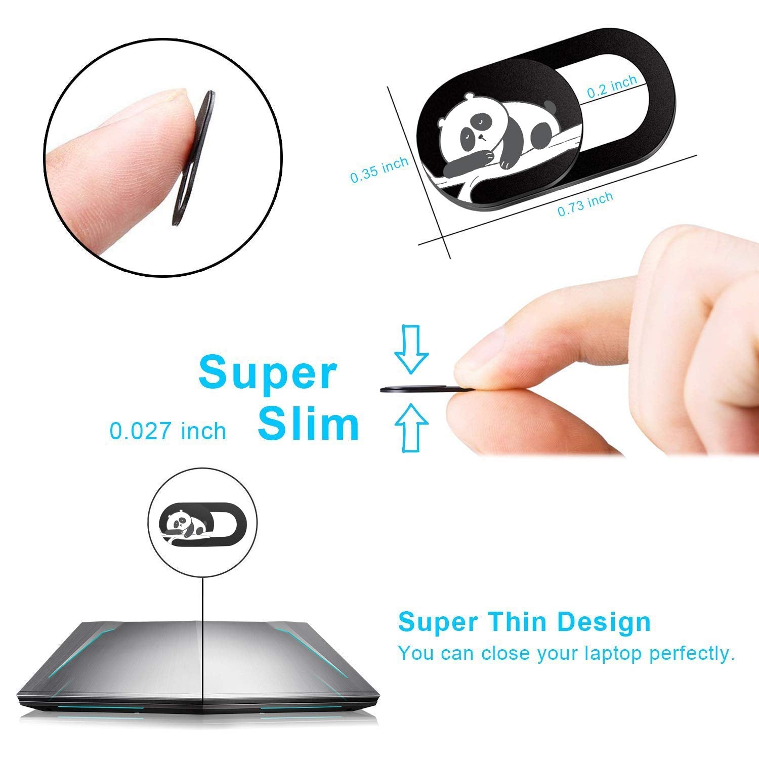 SIREG Webcam Cover Slide Ultra Thin - Web Camera Cover fits Laptop,Tablet,Computer, PC, Smartphone, Protect Your Privacy and Security,Strong Adhesive (Panda-Black & 3 Pack)