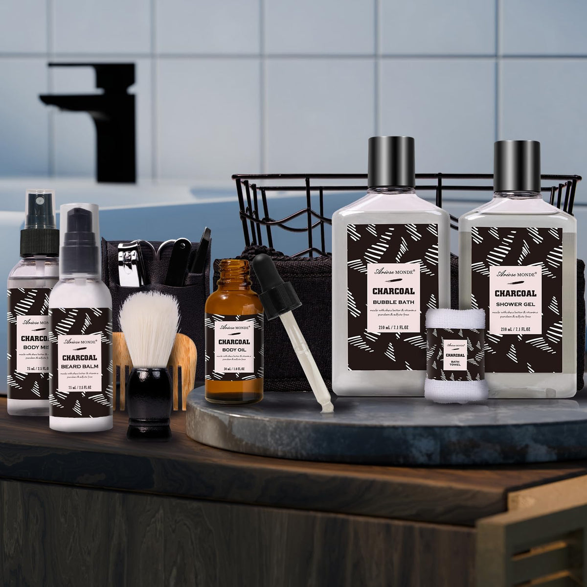Spa Gifts for Men 10pc Charcoal Bath and Body Gift Set for - ArioseMonde Official Imagery - 7