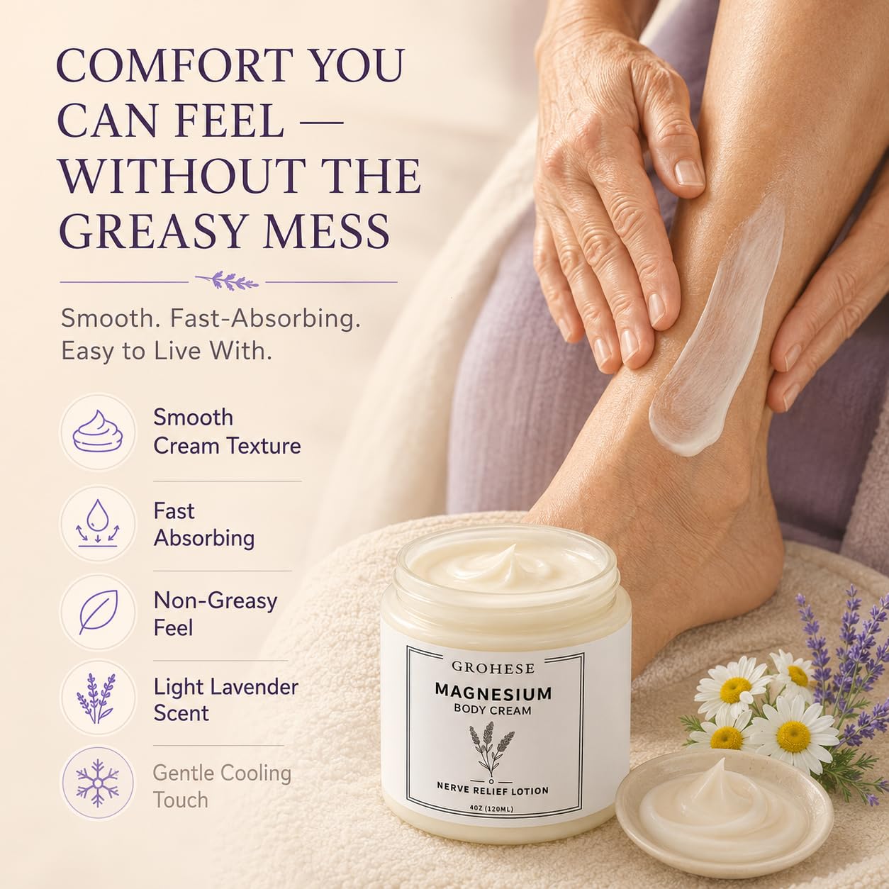 GROHESE Neuropathy Cream – Magnesium Nerve Relief Lotion