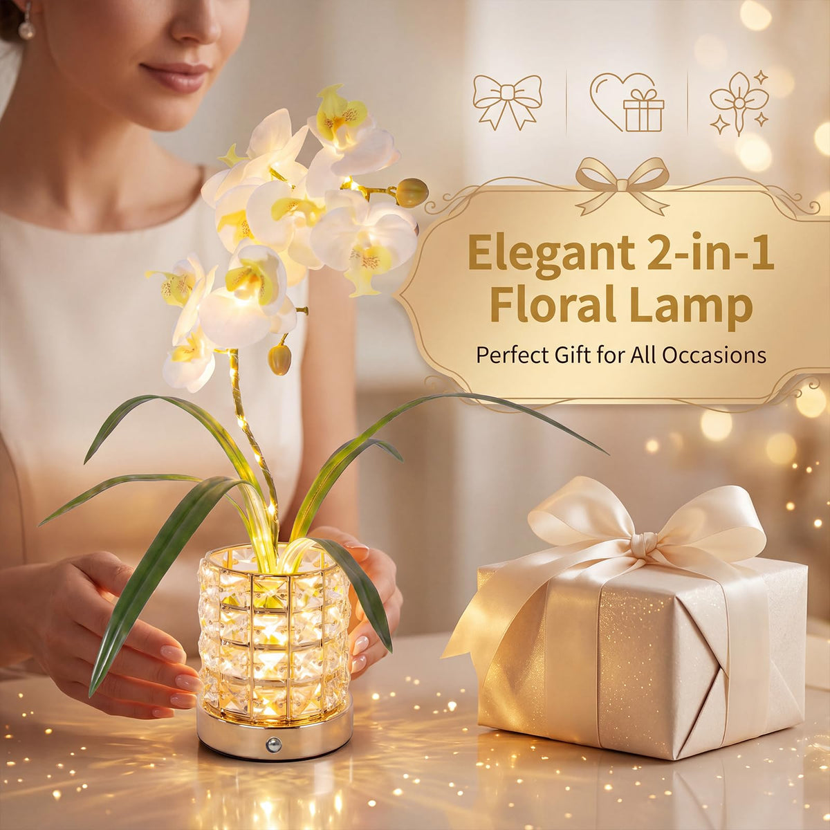 Crystal Phalaenopsis Orchid Lamp USB Rechargeable Touch - SXDLED Official Imagery - 7