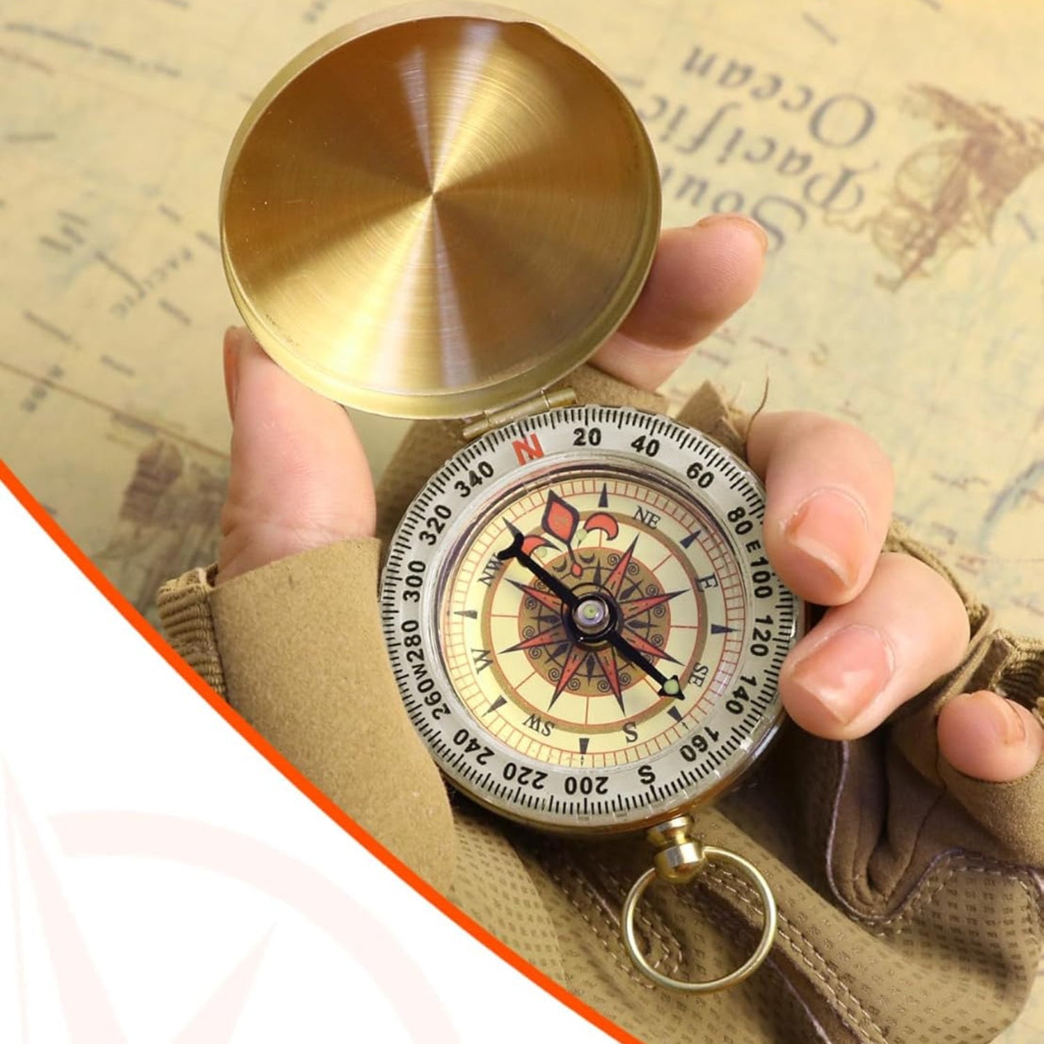 Waterproof brass compass with large dial for hiking, survival, and navigation by SustainaNest, featuring clear directional markers.