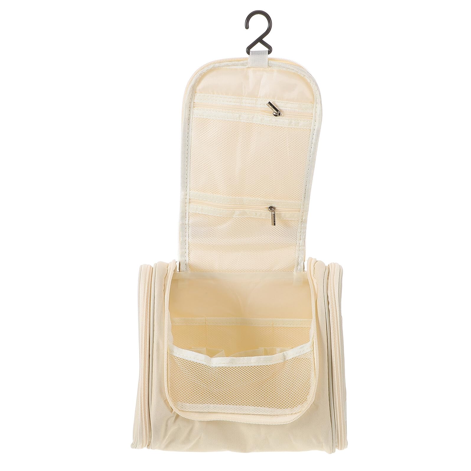 PartyKindom Large Capacity Waterproof Toiletry Cosmetics Travel Bag Portable Makeup Organizer with Handle Beige for Women Bathroom Storage and Skincare Accessories