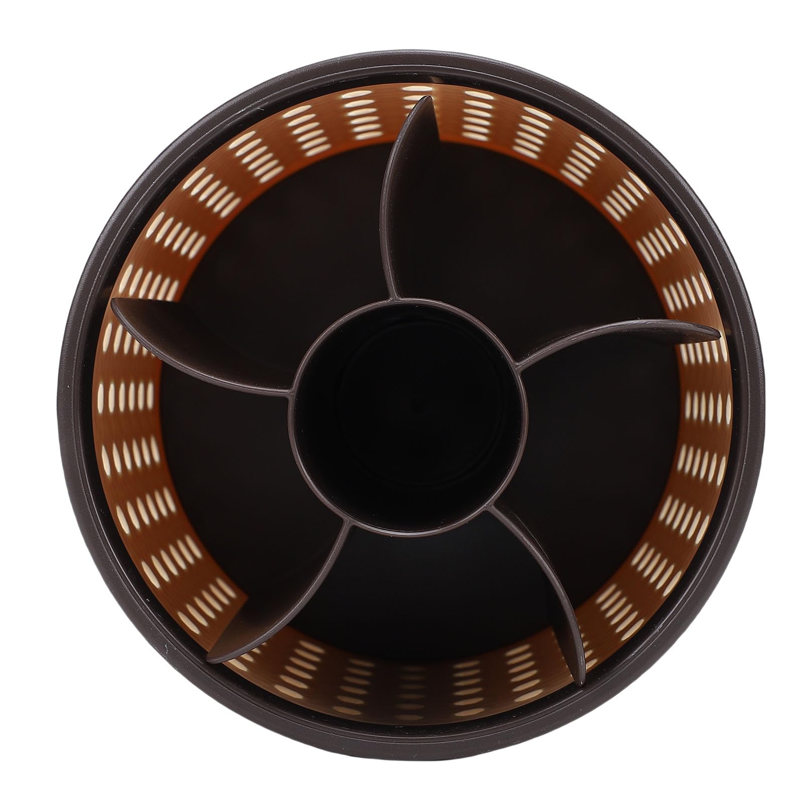 Serounder 360° rotating brown makeup brush holder organizer caddy with multiple compartments for beauty tools.