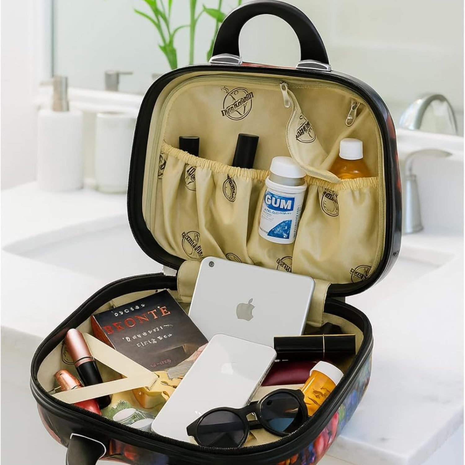 World Traveler Paris Nights 13-inch cosmetic case shoulder tote with floral design and zipper closure, perfect for travel accessories.