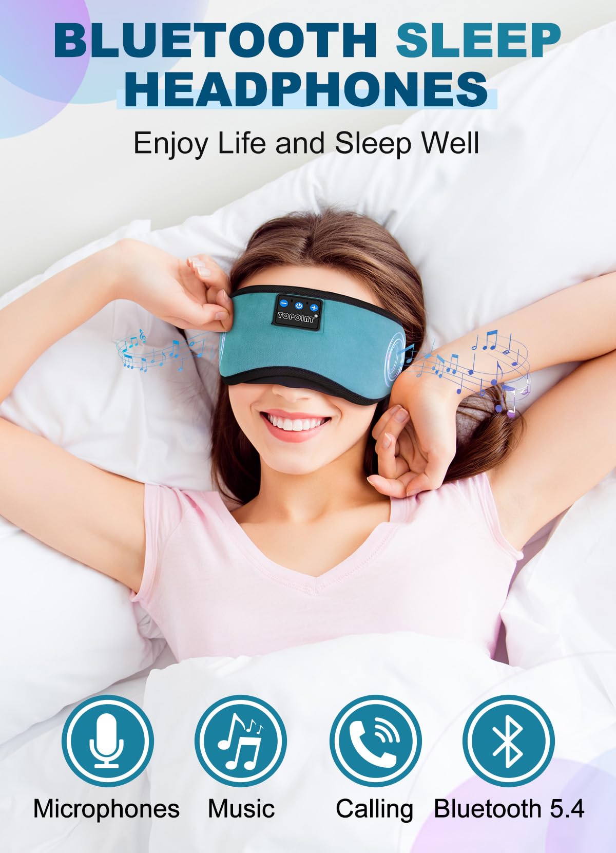 TOPOINT Sleep Mask with Headphones Bluetooth 5.4 Wireless, Sleep Headphone with - TOPOINT Official Product View 2