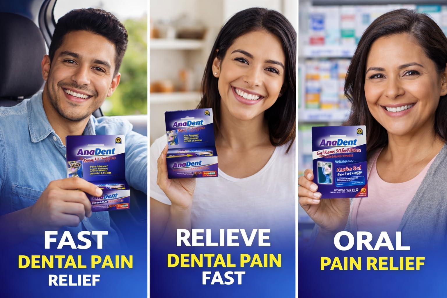 Anadent Toothache Gel, 20% Benzocaine Oral Gel for Instant Pain Relief, Oral and Toothache Medicine for Severe Pain, Fast Acting Relief of Cavity and Canker Sores, 0.25oz