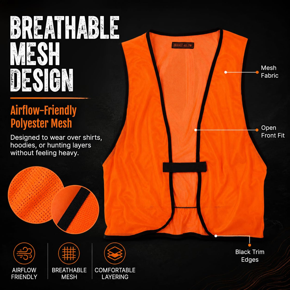 Lightweight Mesh Blaze Orange Hunting Safety Vest - Orange Aglow Official Imagery - 4