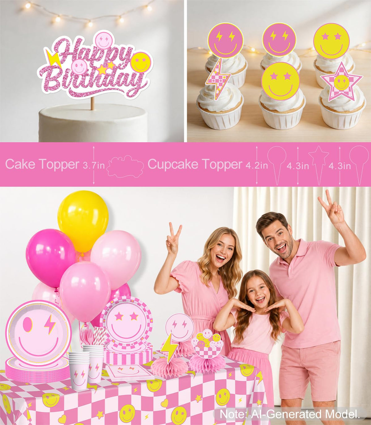 Smiley Face Birthday Decorations Serves 20 Guests - Yingoto Official Imagery - 7