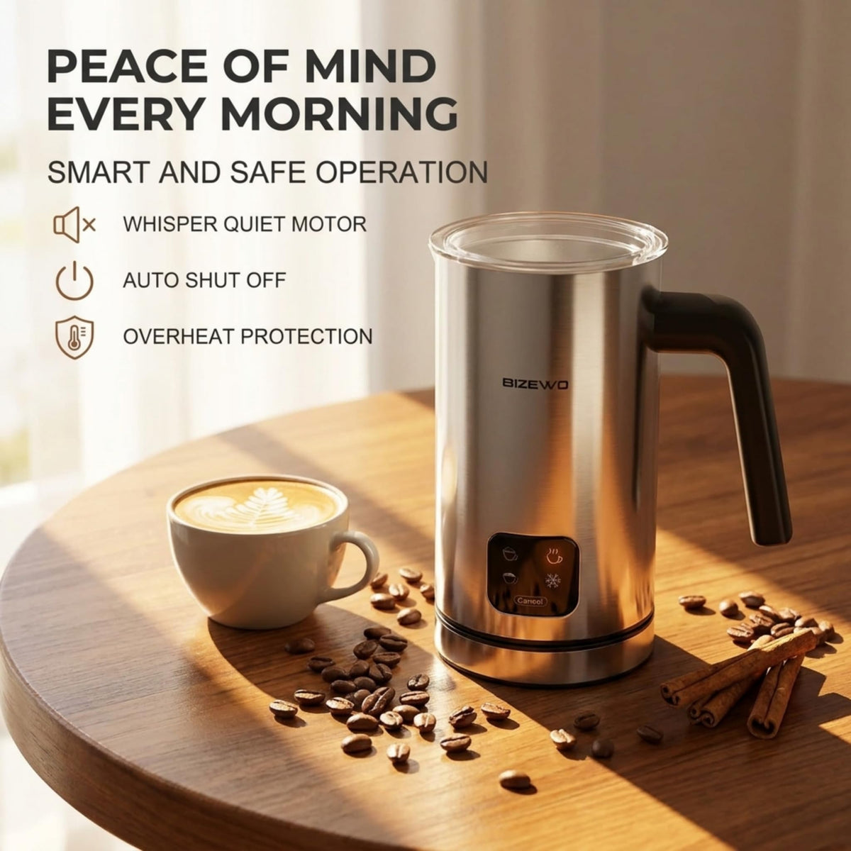 Milk Frother Electric 4 IN 1 Warm and Cold Milk Steamer for - BIZEWO Official Imagery - 5
