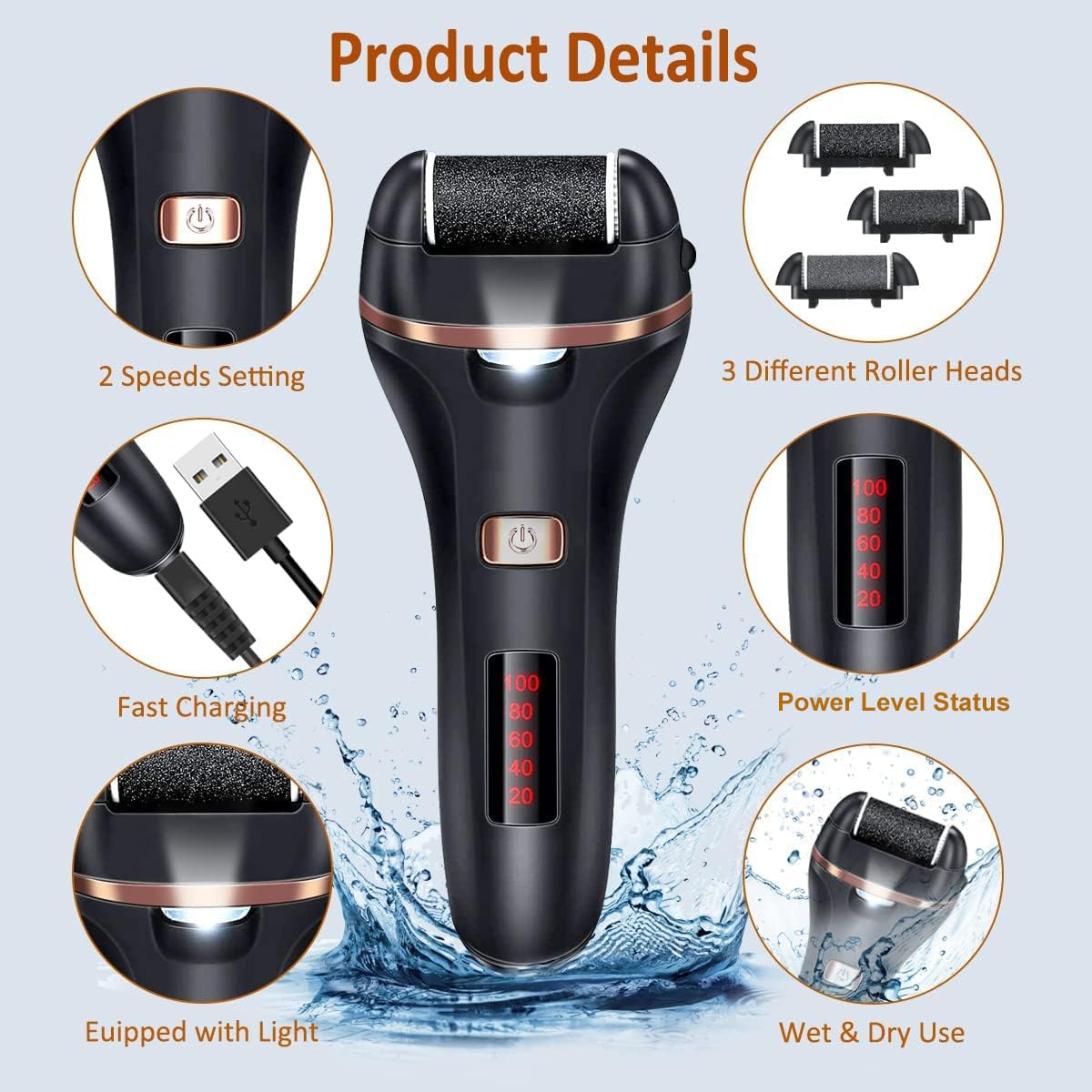 Electric Callus Remover for Feet Rechargeable Foot File Hard - AdamPark Official Imagery - 3