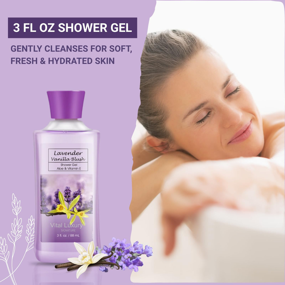 Lavender Vanilla Blush Bath Set 4PC Shower Gel Lotion Hand - BBlove Official Imagery - 4