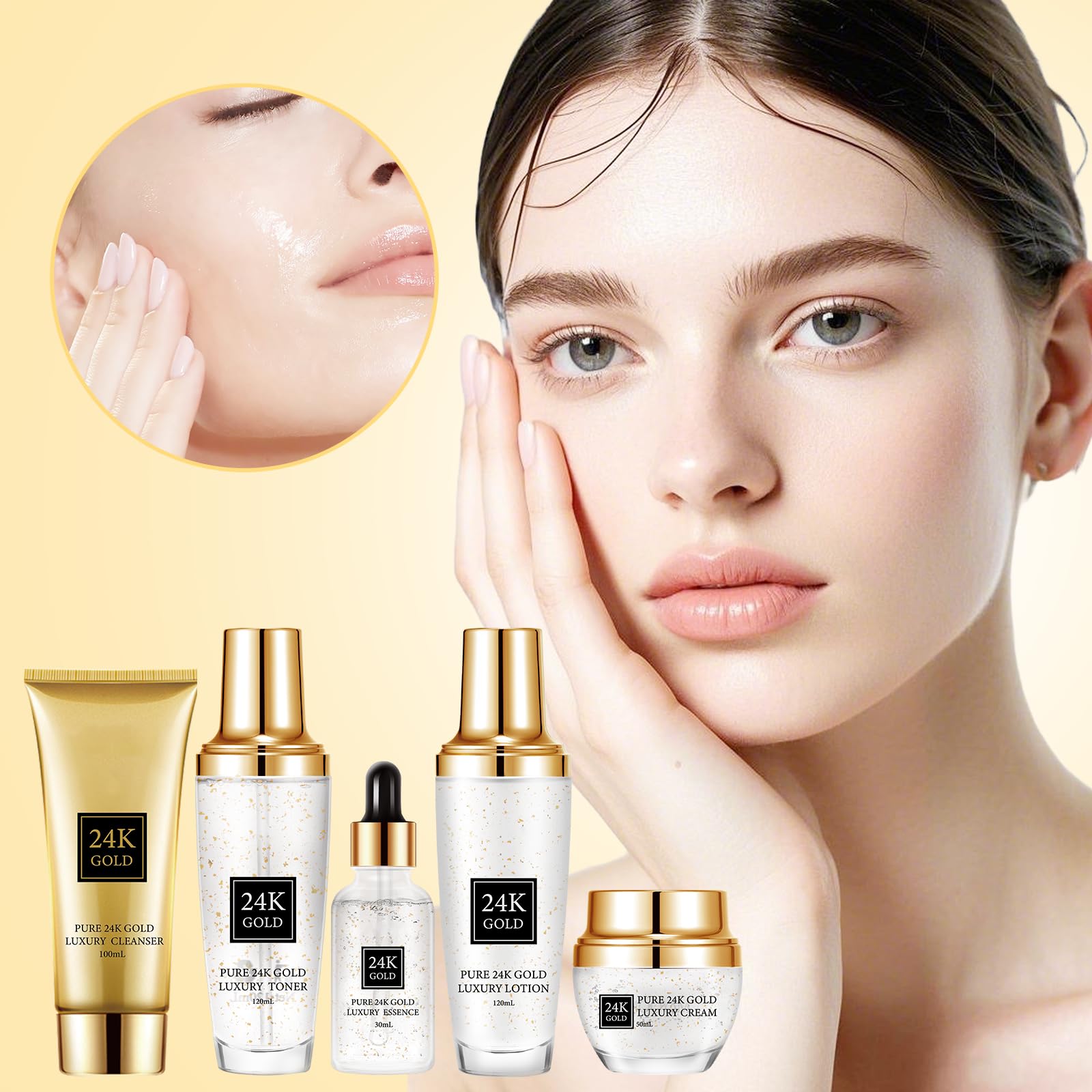 24K Gold Skincare Set,Moisturizing Face Skincare Kit 5PCS - OUPEICHARM