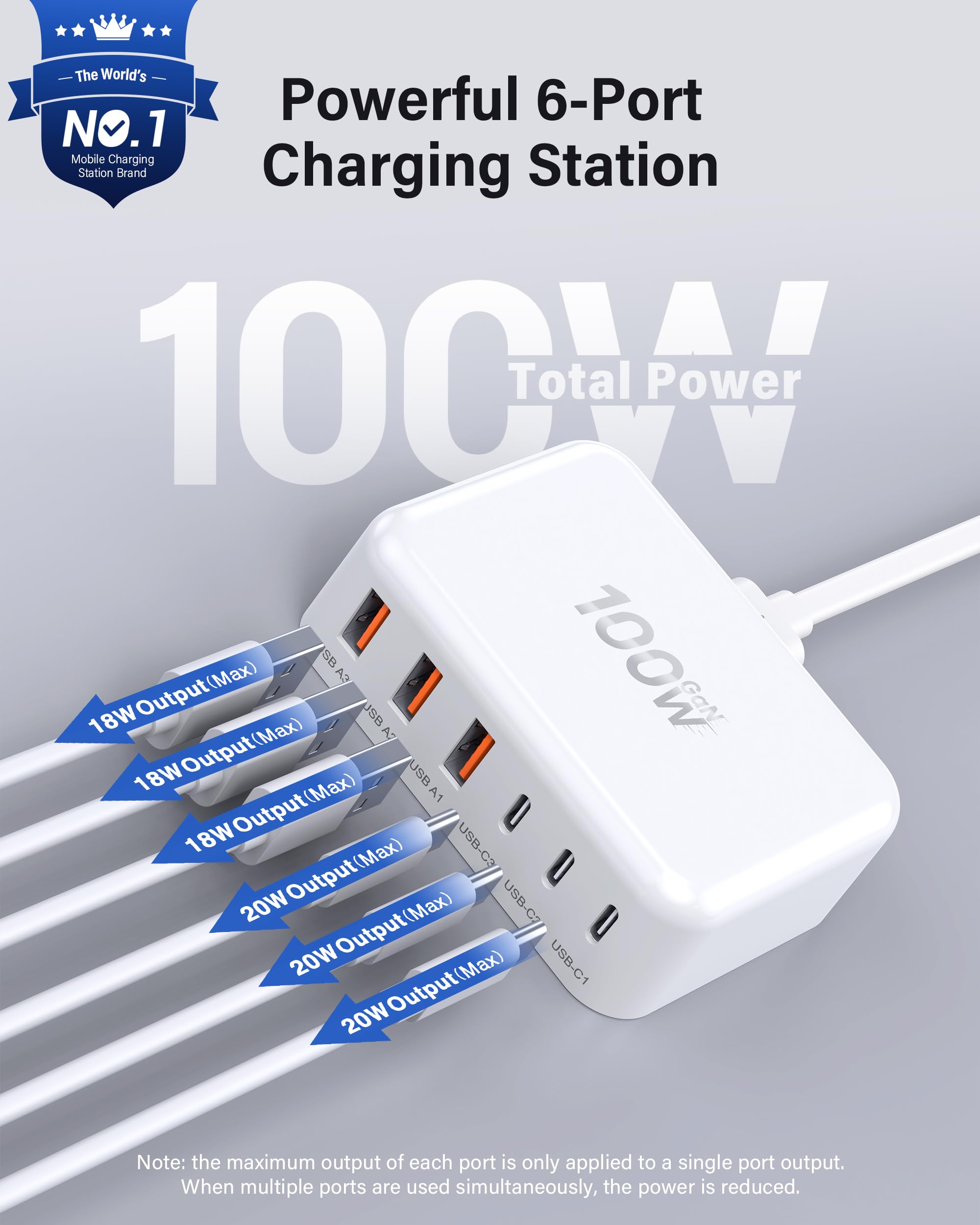 BREEKET USB C Charger Block, GaN Fast USB Charging Station Hub wi by BREEKET - Angle View 2